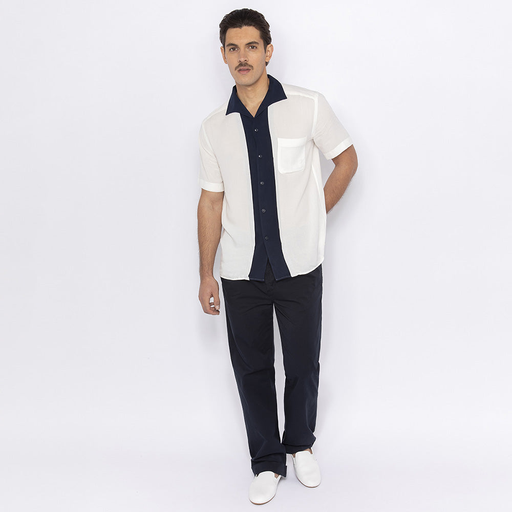 Chemise Fluide Bicolore à Col Requin